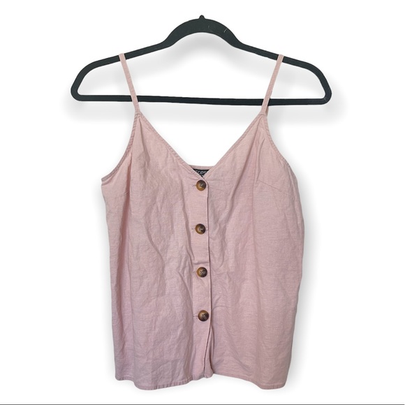 Topshop Tops - Topshop Button front Pink Linen Blend Top